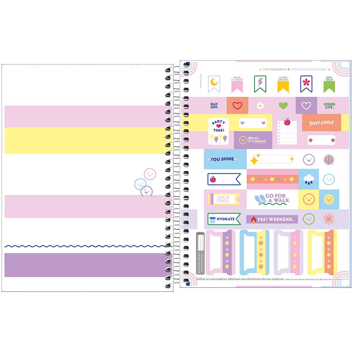 Caderno Espiral Capa Dura Colegial 10 Matérias Happy Colorido 160 Folhas Happy Cadernos 3268