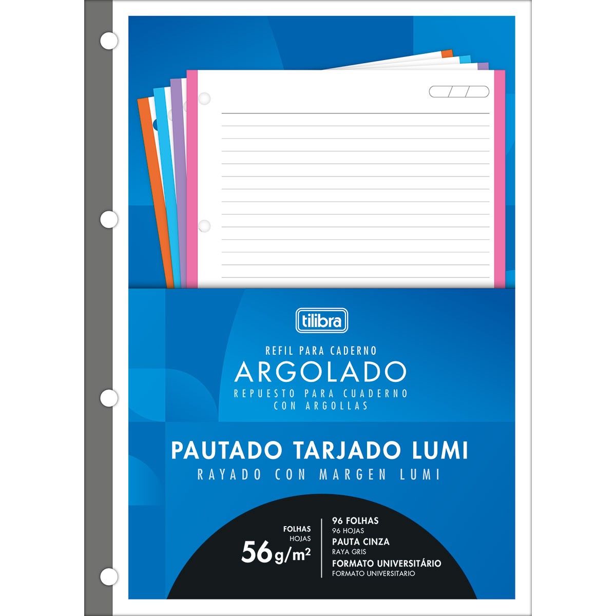 Refil Tiliflex Tarjado Lumi Para Caderno Argolado Universitário 96 Folhas Tilibra Cadernos 5547