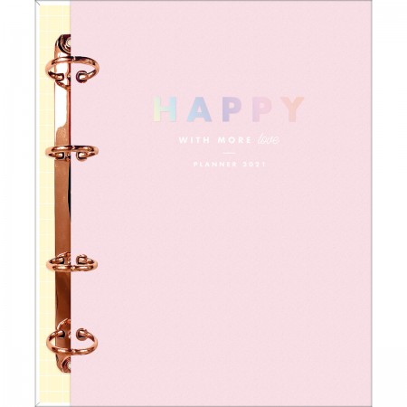 Foto ilustrativa Planner Argolado Capa Dura Happy Rosa 90 Gramas 2021